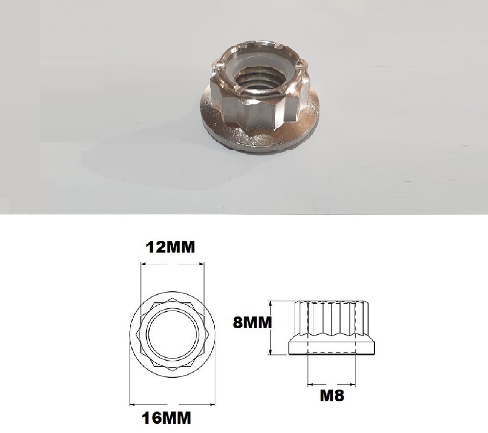 M8X1.25 THREAD PITCH TITANIUM 12 POINT NYLOCK NUT GRADE 5