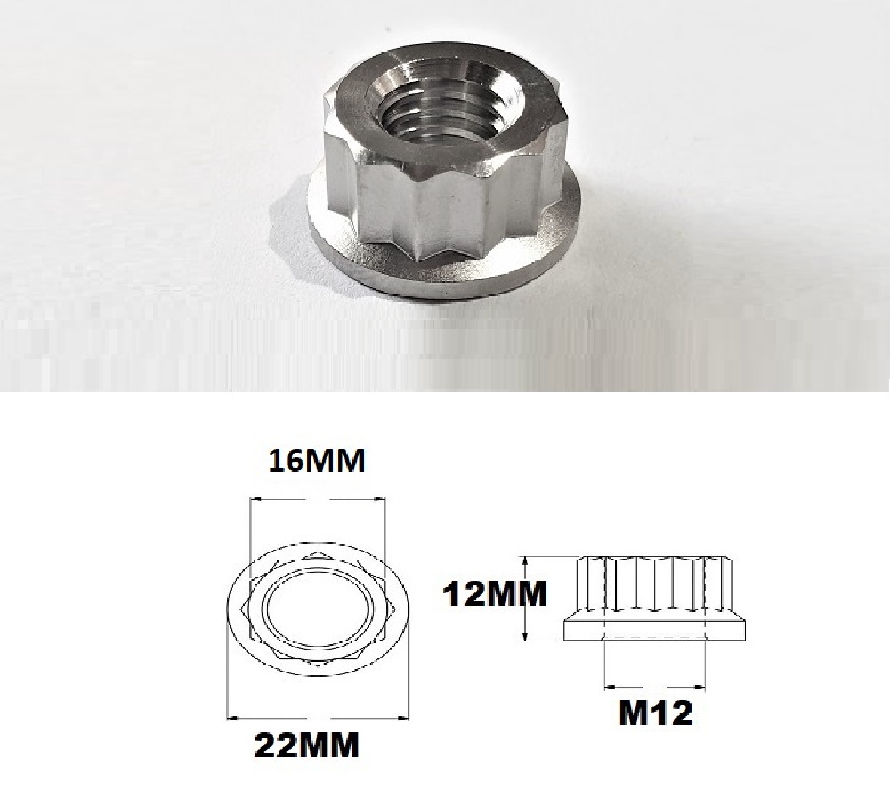 M12X1.25 THREAD PITCH TITANIUM 12 POINT NUT GRADE 5