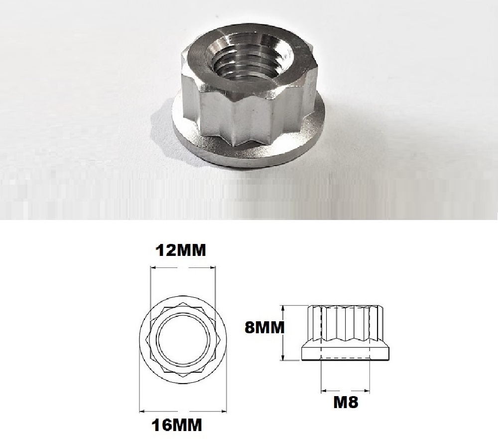 M8X1.25 THREAD PITCH TITANIUM 12 POINT NUT GRADE 5