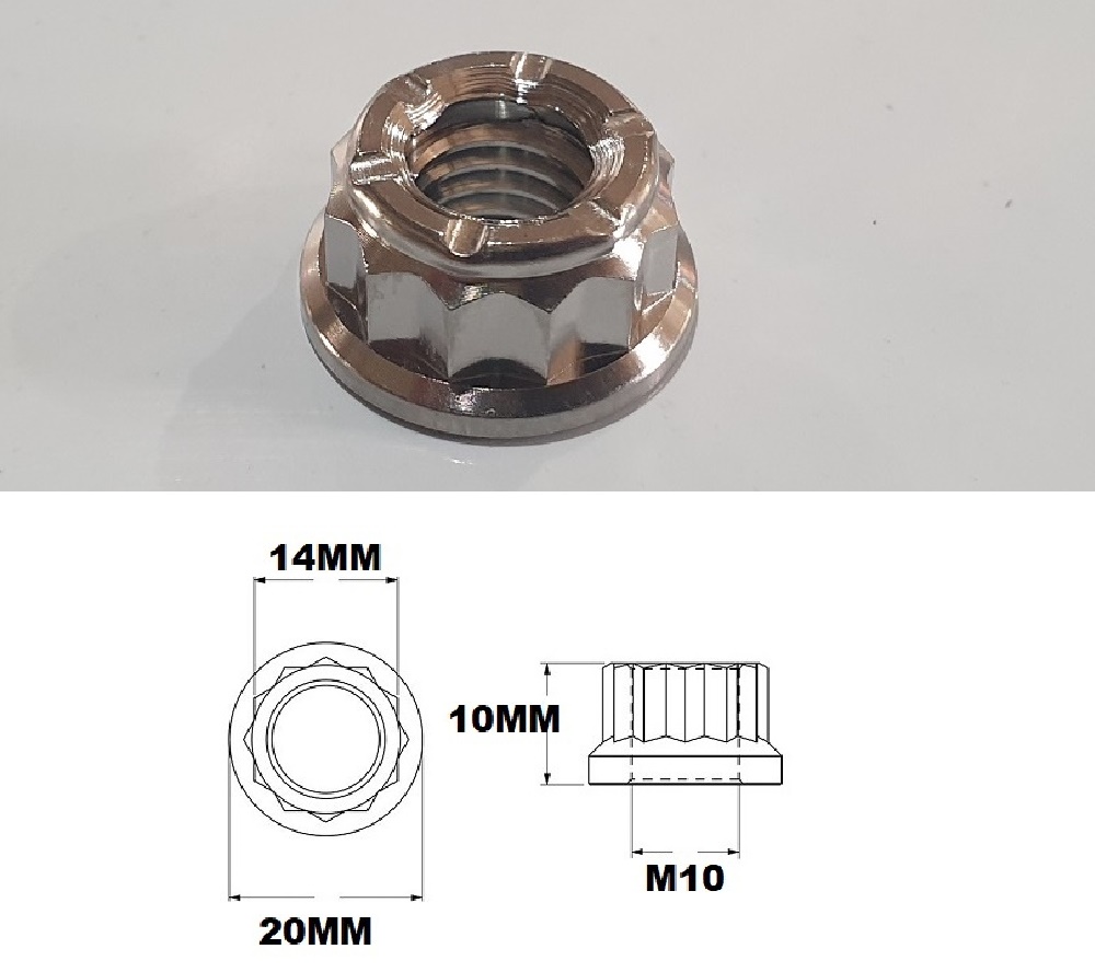 M10X1.25 THREAD PITCH TITANIUM 12 POINT METAL LOCK NUT GRADE 5