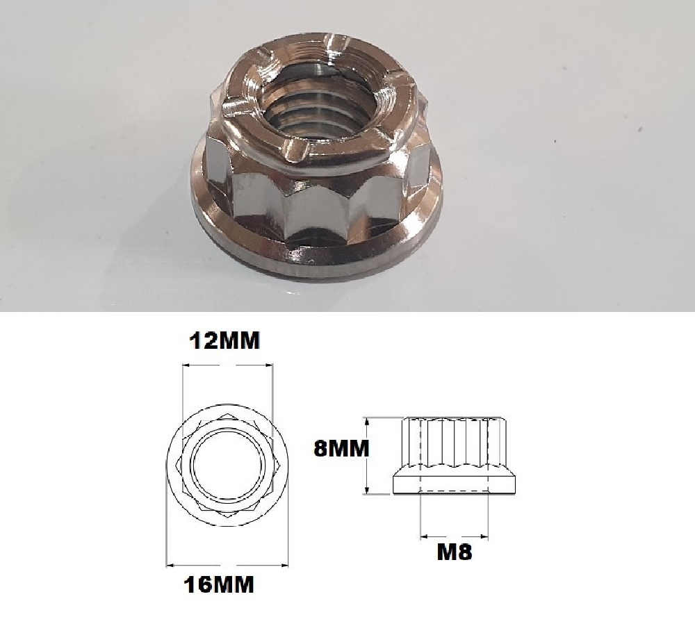 M8X1.25 THREAD PITCH TITANIUM 12 POINT METAL LOCK NUT GRADE 5