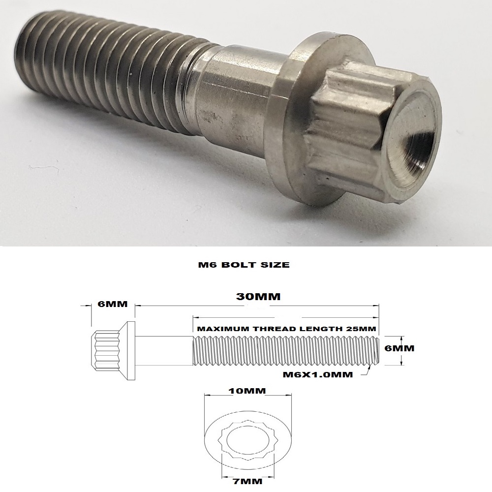 M6X30MM 1.00 THREAD PITCH TITANIUM 12 POINT FLANGED BOLT GRADE 5