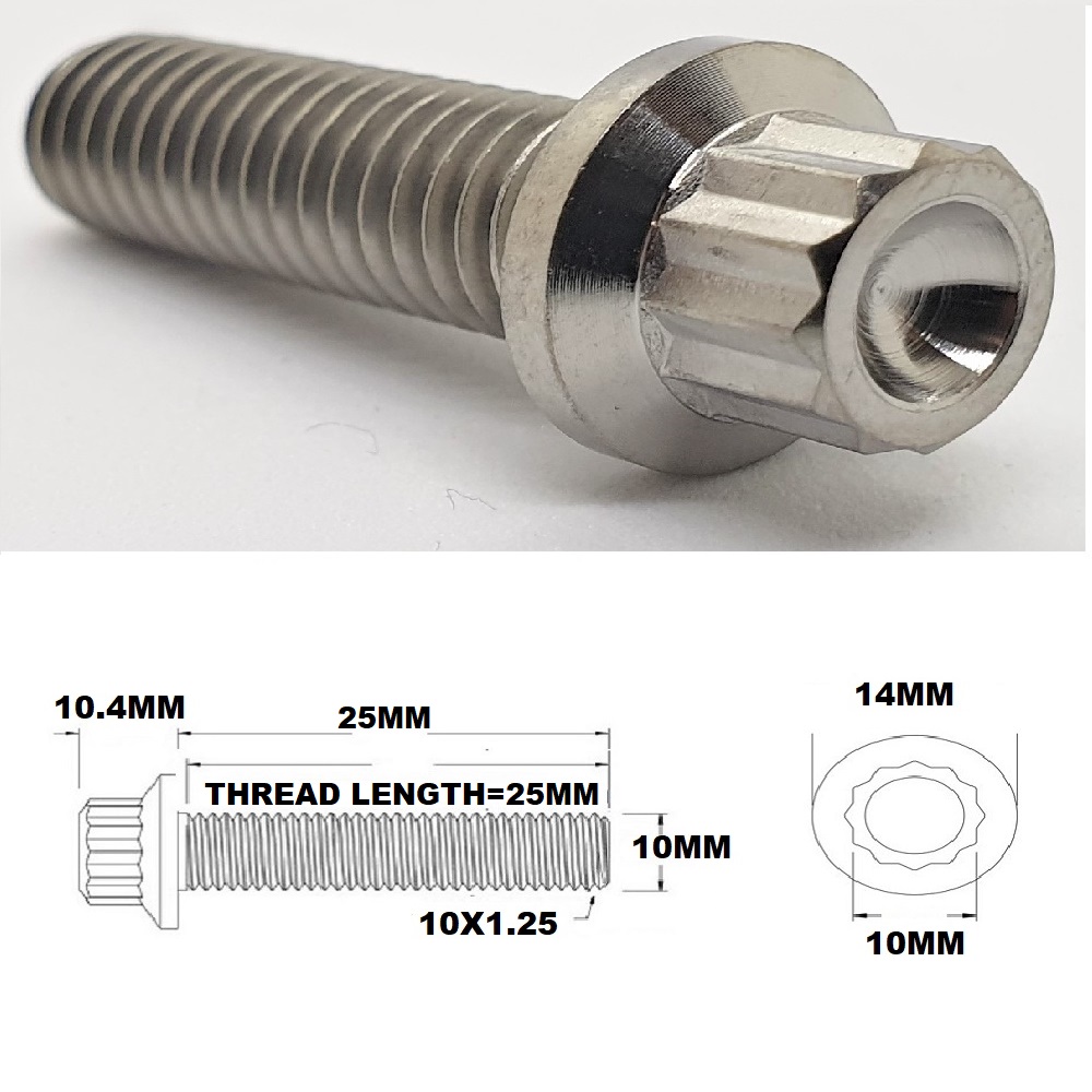 M10X25MM 1.25 THREAD PITCH TITANIUM 12 POINT FLANGE BOLT GRADE 5