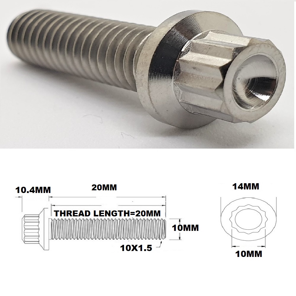 M10X20MM 1.5 THREAD PITCH TITANIUM 12 POINT FLANGE BOLT GRADE 5