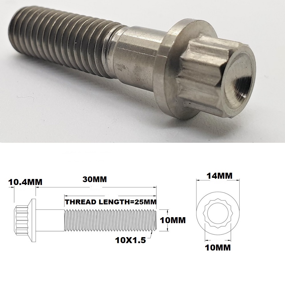 M10X30MM 1.5 THREAD PITCH TITANIUM 12 POINT FLANGE BOLT GRADE 5