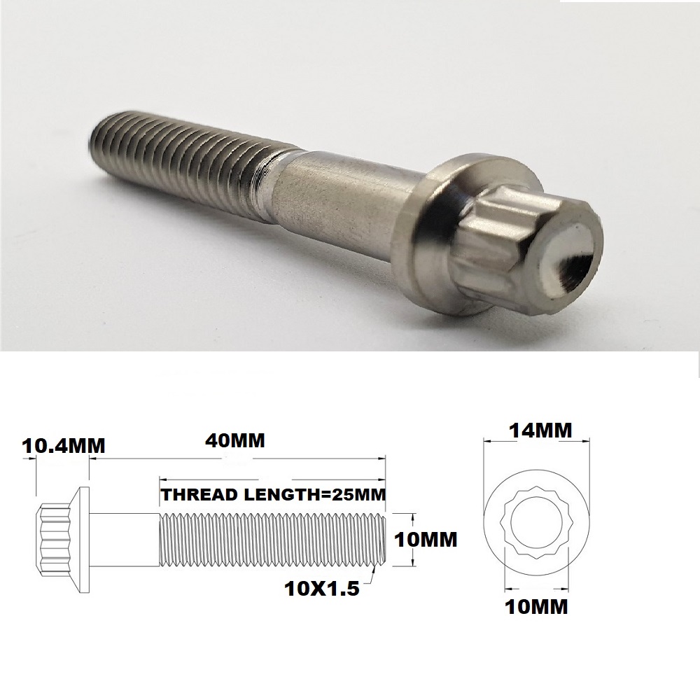 M10X40MM 1.5 THREAD PITCH TITANIUM 12 POINT FLANGE BOLT GRADE 5