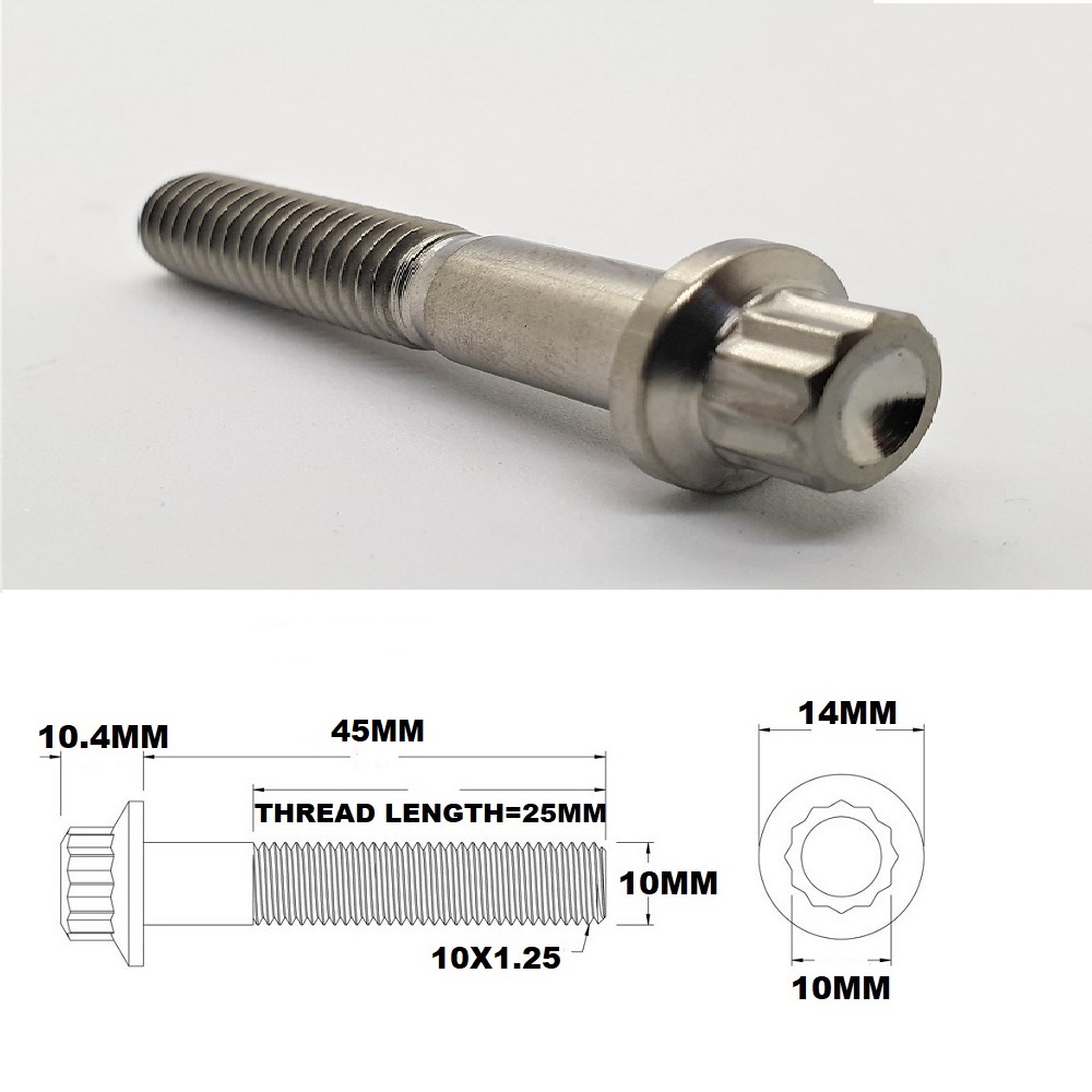 M10X45MM 1.5 THREAD PITCH TITANIUM 12 POINT FLANGE BOLT GRADE 5