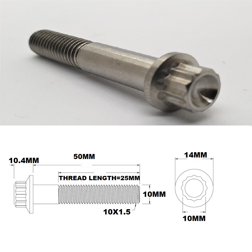 M10X50MM 1.5 THREAD PITCH TITANIUM 12 POINT FLANGE BOLT GRADE 5