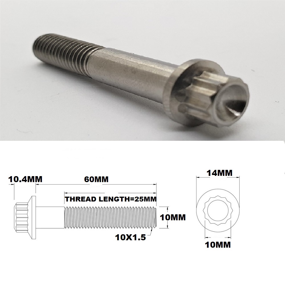 M10X60MM 1.5 THREAD PITCH TITANIUM 12 POINT FLANGE BOLT GRADE 5