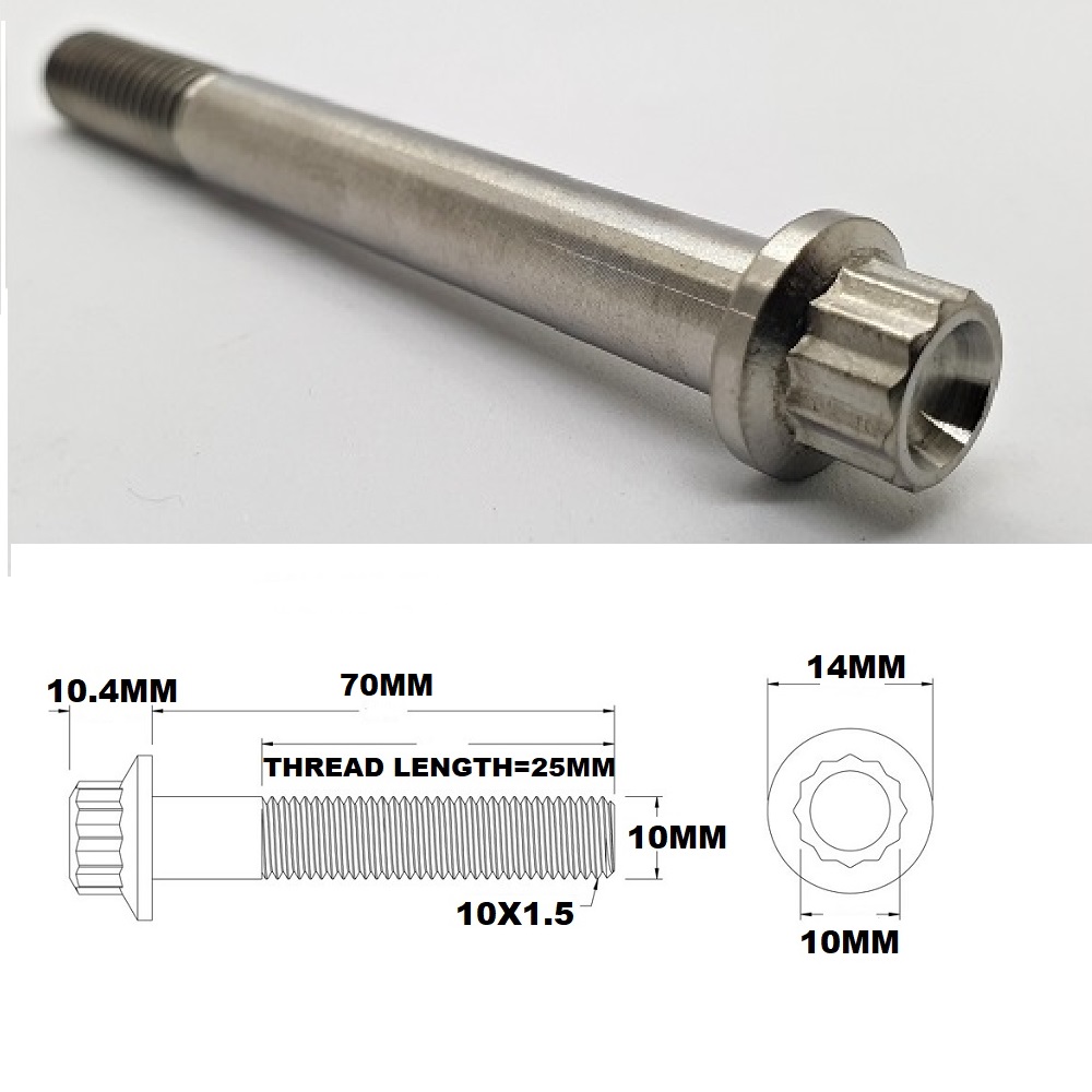 M10X70MM 1.5 THREAD PITCH TITANIUM 12 POINT FLANGE BOLT GRADE 5