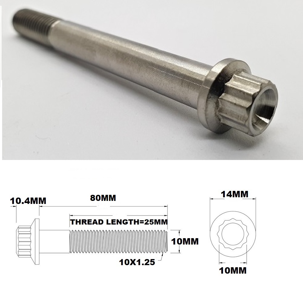 M10X80MM 1.5 THREAD PITCH TITANIUM 12 POINT FLANGE BOLT GRADE 5