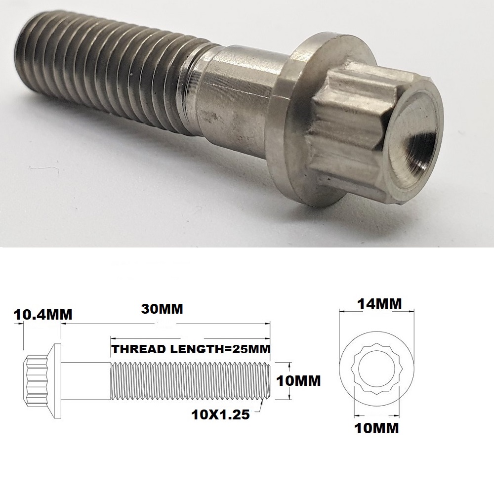 M10X30MM 1.25 THREAD PITCH TITANIUM 12 POINT FLANGE BOLT GRADE 5