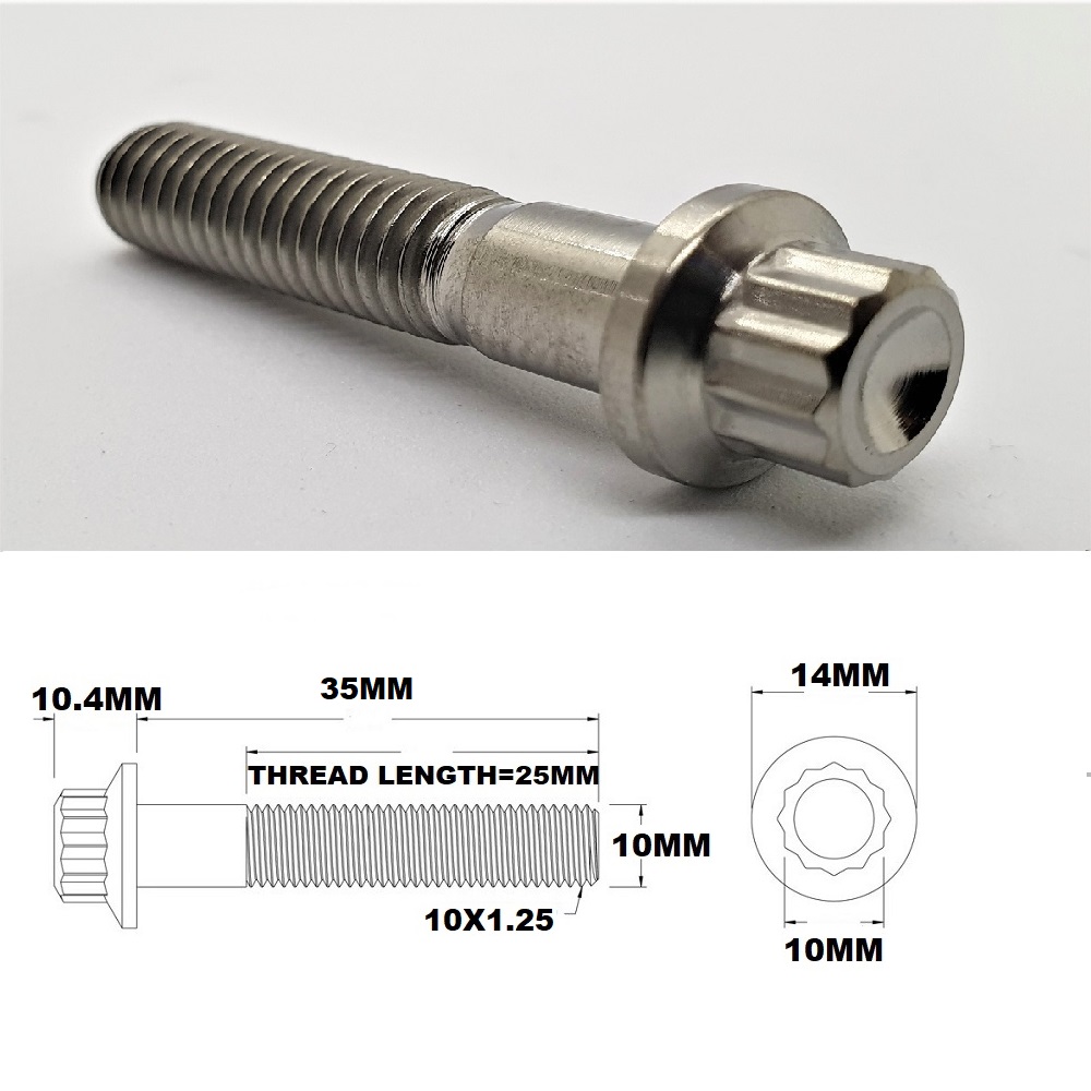 M10X35MM 1.25 THREAD PITCH TITANIUM 12 POINT FLANGE BOLT GRADE 5