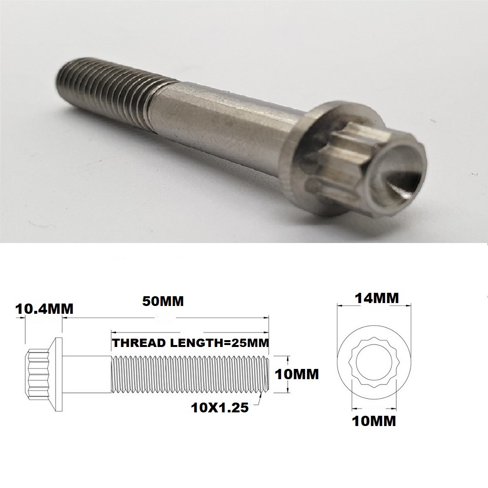 M10X50MM 1.25 THREAD PITCH TITANIUM 12 POINT FLANGE BOLT GRADE 5