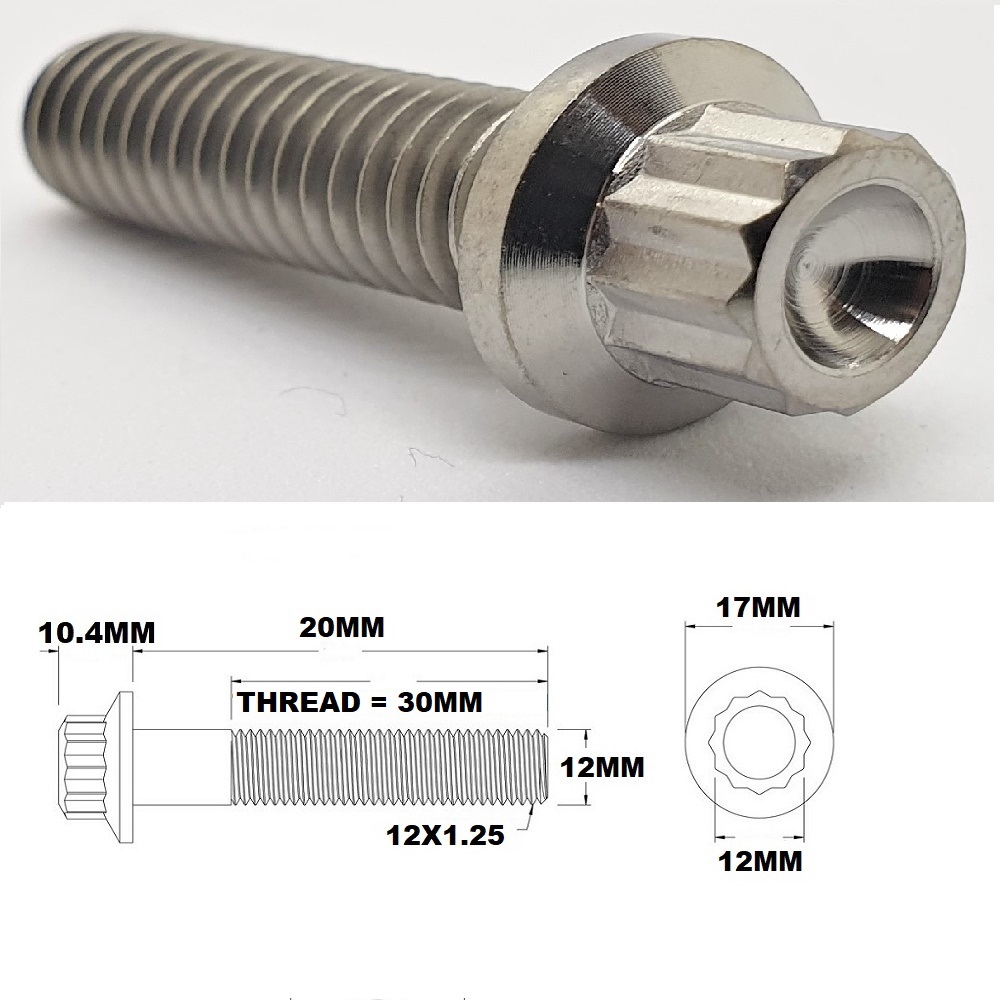 M12X20MM 1.25 THREAD PITCH TITANIUM 12 POINT FLANGE BOLT GRADE 5