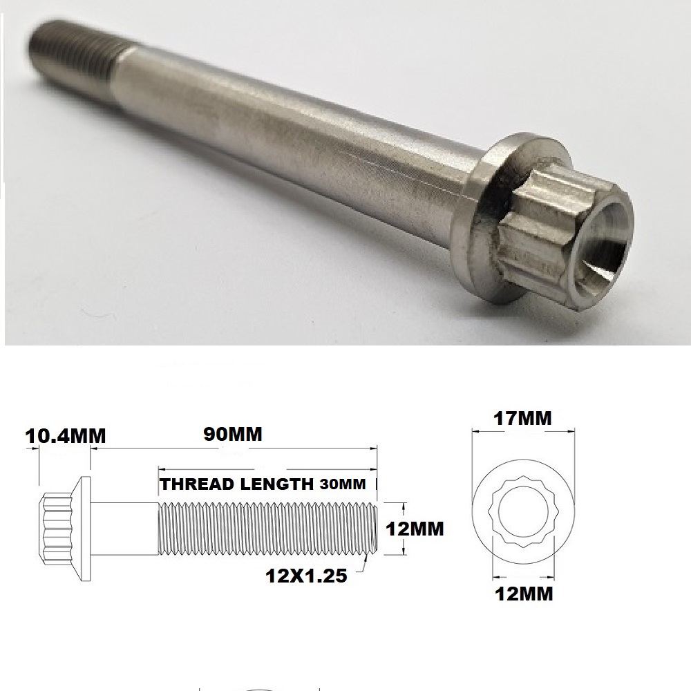 M12X90MM 1.25 THREAD PITCH TITANIUM 12 POINT FLANGE BOLT GRADE 5