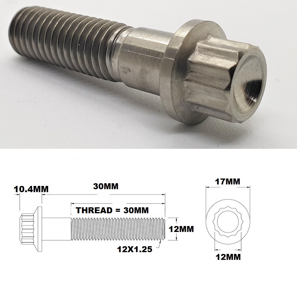 M12X30MM 1.25 THREAD PITCH TITANIUM 12 POINT FLANGE BOLT GRADE 5