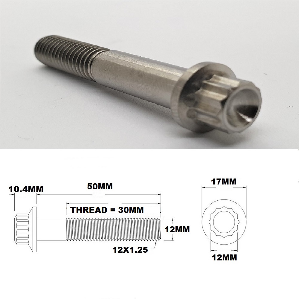 M12X50MM 1.25 THREAD PITCH TITANIUM 12 POINT FLANGE BOLT GRADE 5