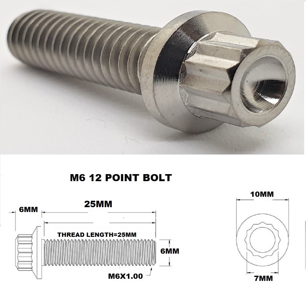 M6X25MM 1.00 THREAD PITCH TITANIUM 12 POINT FLANGED BOLT GRADE 5