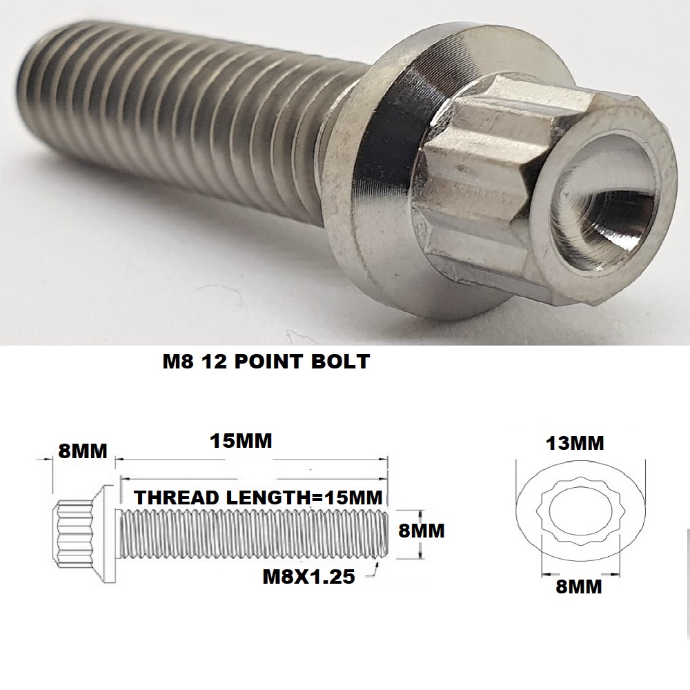 M8X15MM 1.25 THREAD PITCH TITANIUM 12 POINT FLANGED BOLT GRADE 5