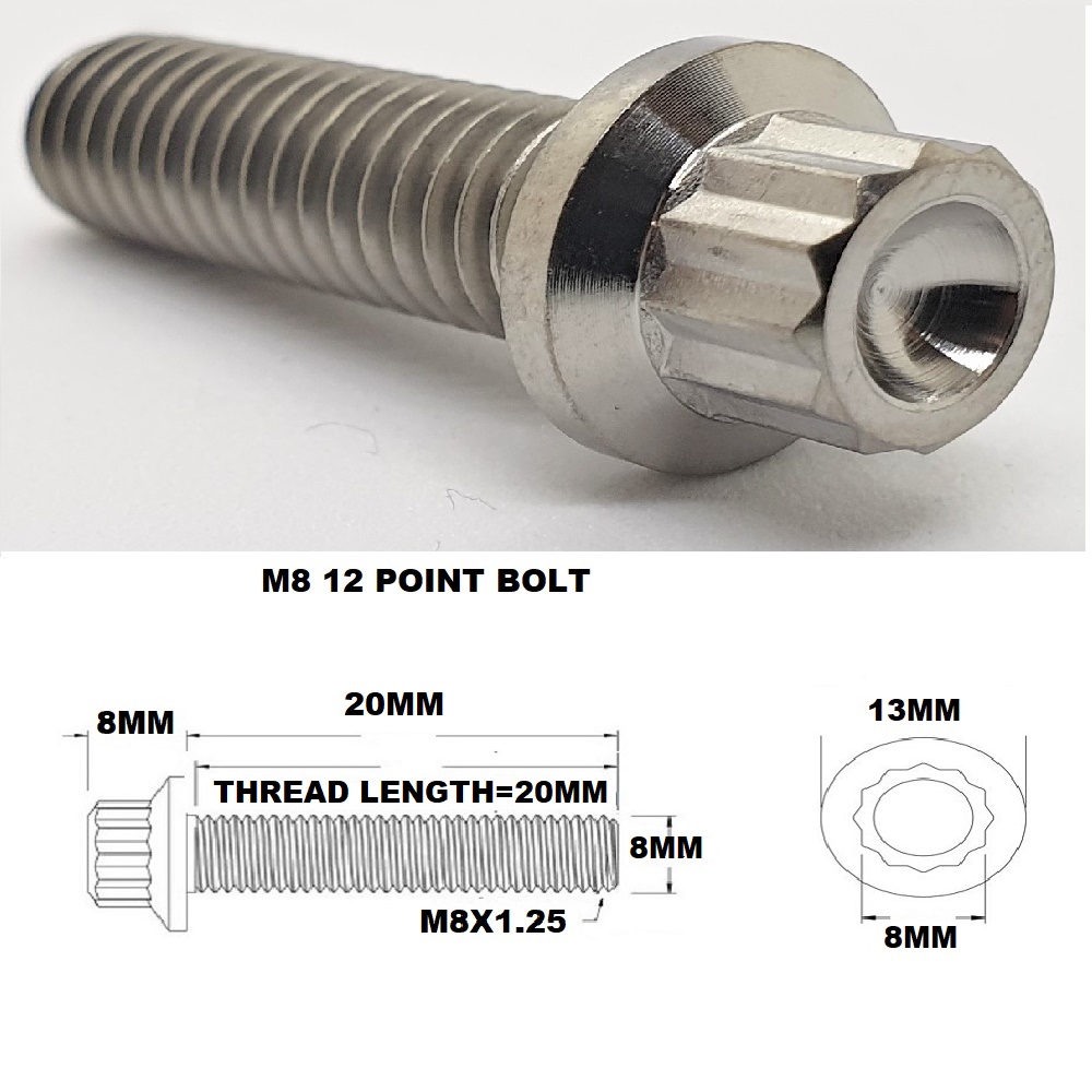 M8X20MM 1.25 THREAD PITCH TITANIUM 12 POINT FLANGED BOLT GRADE 5