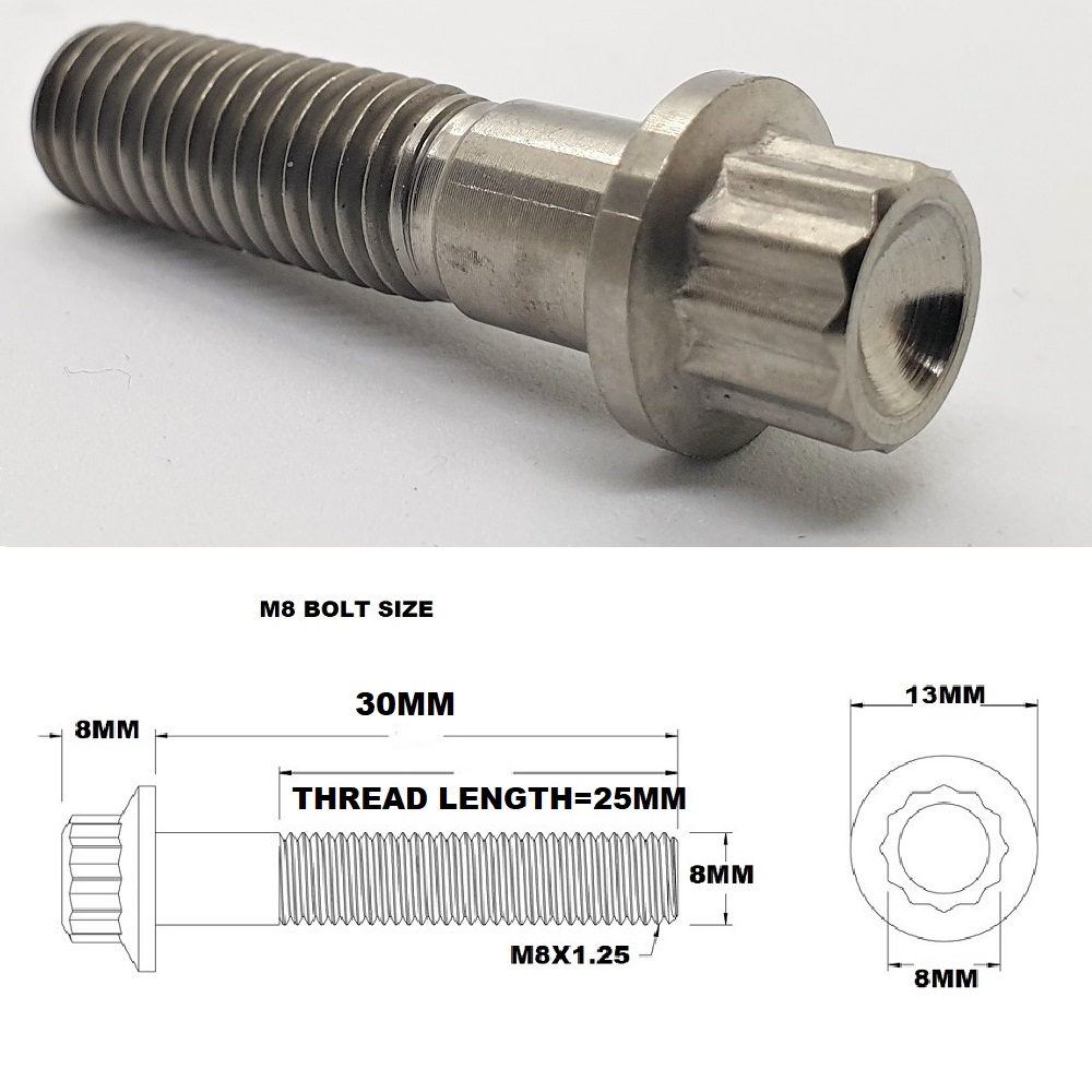 M8X30MM 1.25 THREAD PITCH TITANIUM 12 POINT FLANGED BOLT GRADE 5