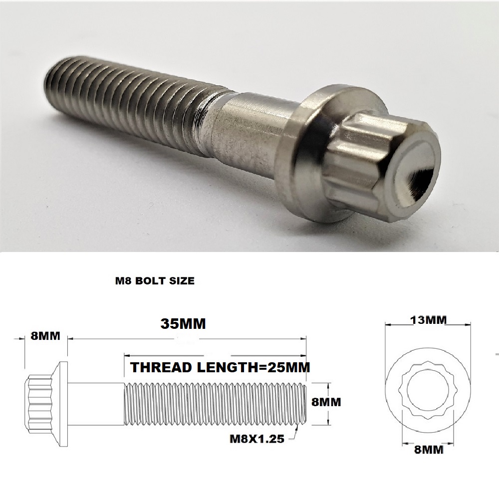 M8X35MM 1.25 THREAD PITCH TITANIUM 12 POINT FLANGED BOLT GRADE 5