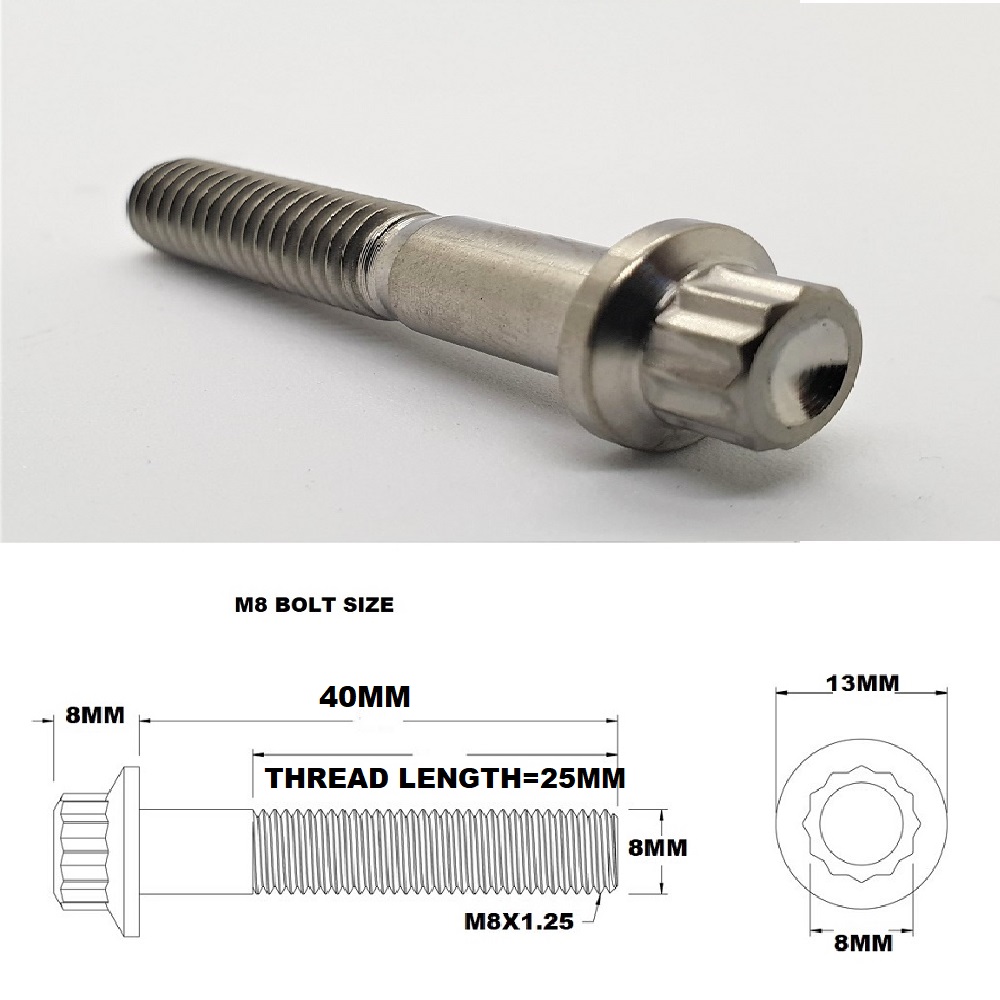 M8X40MM 1.25 THREAD PITCH TITANIUM 12 POINT FLANGED BOLT GRADE 5