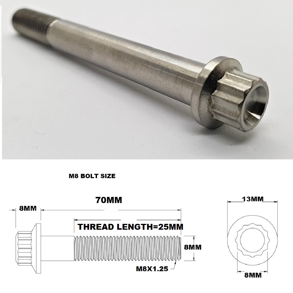 M8X70MM 1.25 THREAD PITCH TITANIUM 12 POINT FLANGE BOLT GRADE 5