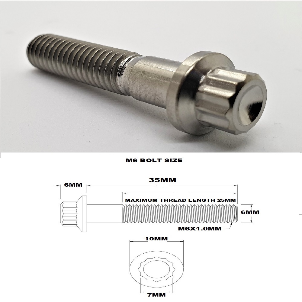 M6X35MM 1.00 THREAD PITCH TITANIUM 12 POINT FLANGED BOLT GRADE 5