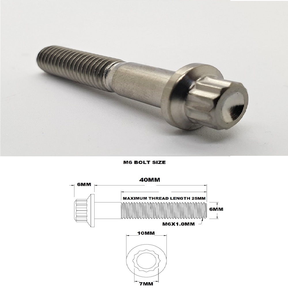 M6X40MM 1.00 THREAD PITCH TITANIUM 12 POINT FLANGED BOLT GRADE 5