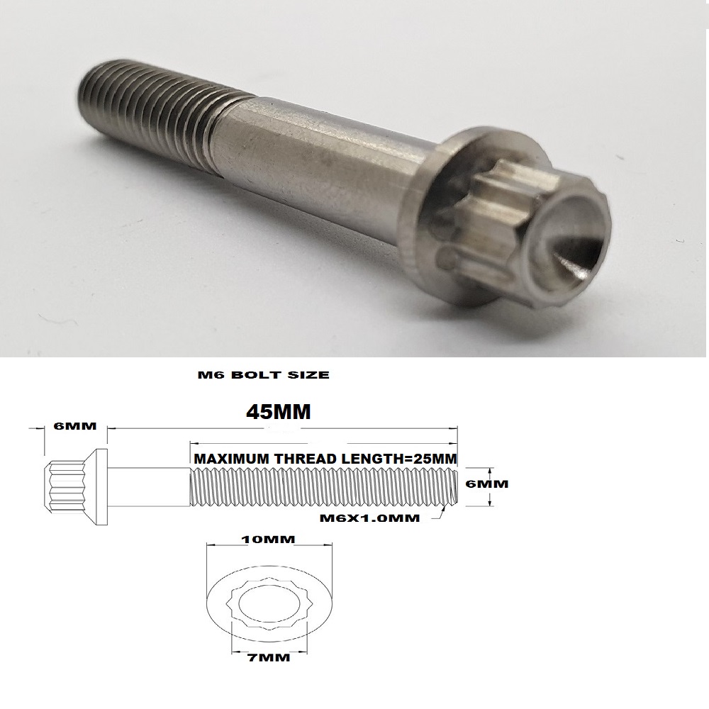 M6X45MM 1.00 THREAD PITCH TITANIUM 12 POINT FLANGED BOLT GRADE 5