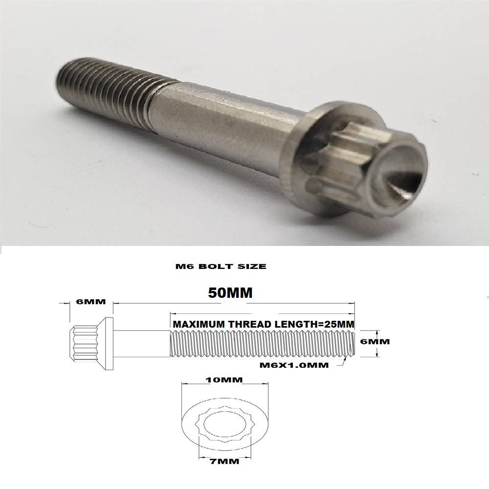 M6X50MM 1.00 THREAD PITCH TITANIUM 12 POINT FLANGED BOLT GRADE 5