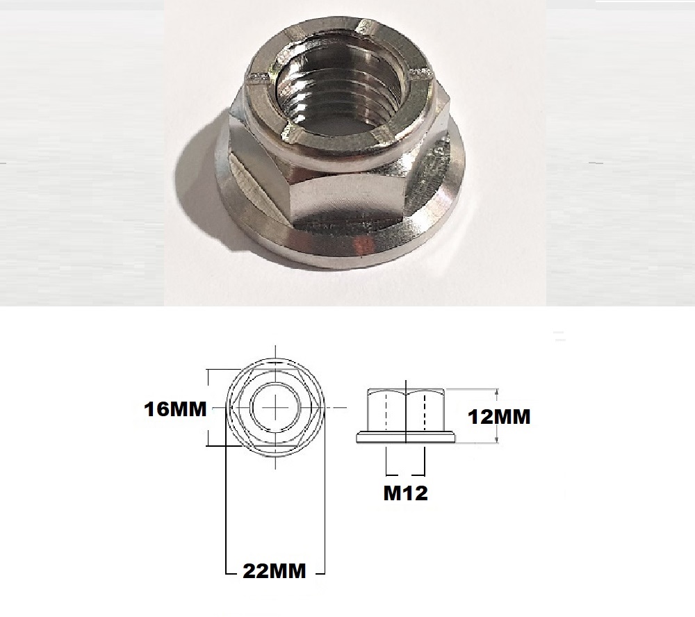 M12X1.25 THREAD PITCH TITANIUM FLANGE STEEL HEX LOCK NUT GRADE 5