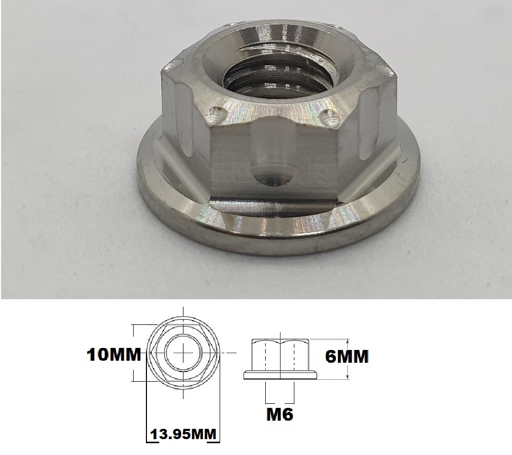 M6X1.00 THREAD TITANIUM FLANGED 10MM HEX FANCY NUT GRADE 5