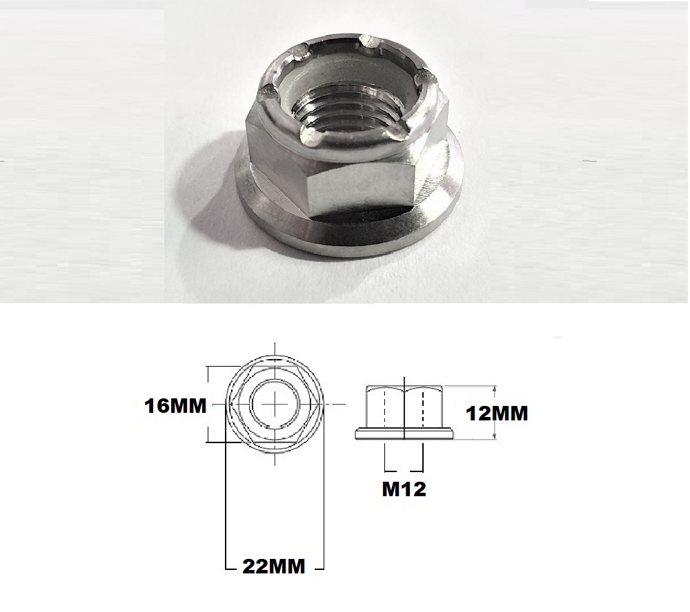 M12X1.25 THREAD PITCH TITANIUM FLANGE HEX NYLOCK NUT GRADE 5