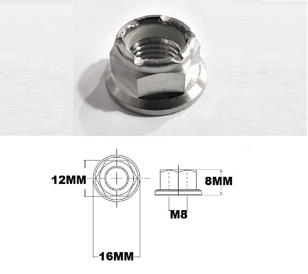 M8X1.00 THREAD PITCH TITANIUM FLANGED HEX NYLOCK NUT GRADE 5