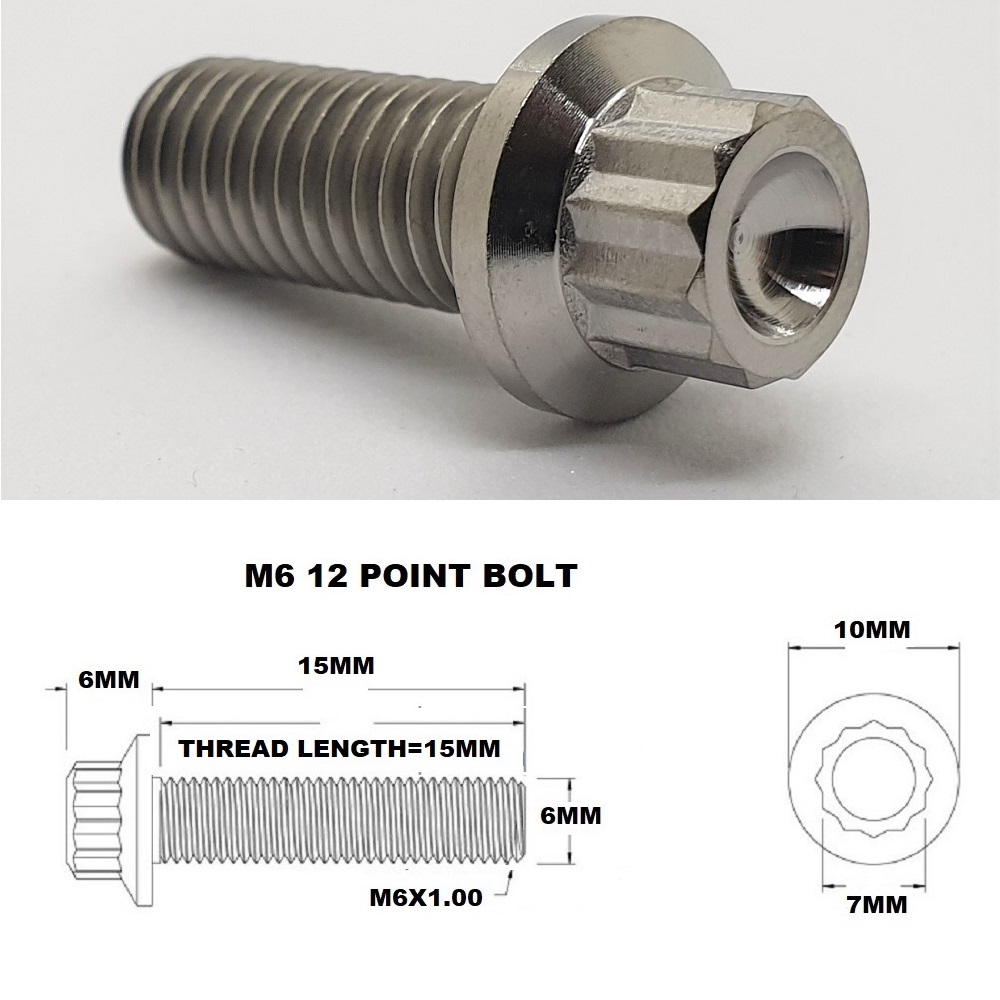 M6X15MM 1.00 THREAD PITCH TITANIUM 12 POINT FLANGED BOLT GRADE 5