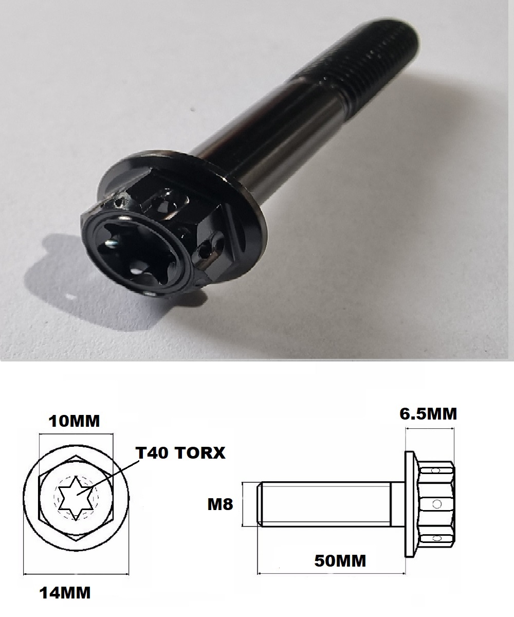 M8X50MM 1.25 THREAD BLACK FANCY DUAL DRIVE TITANIUM 10MM HEX
