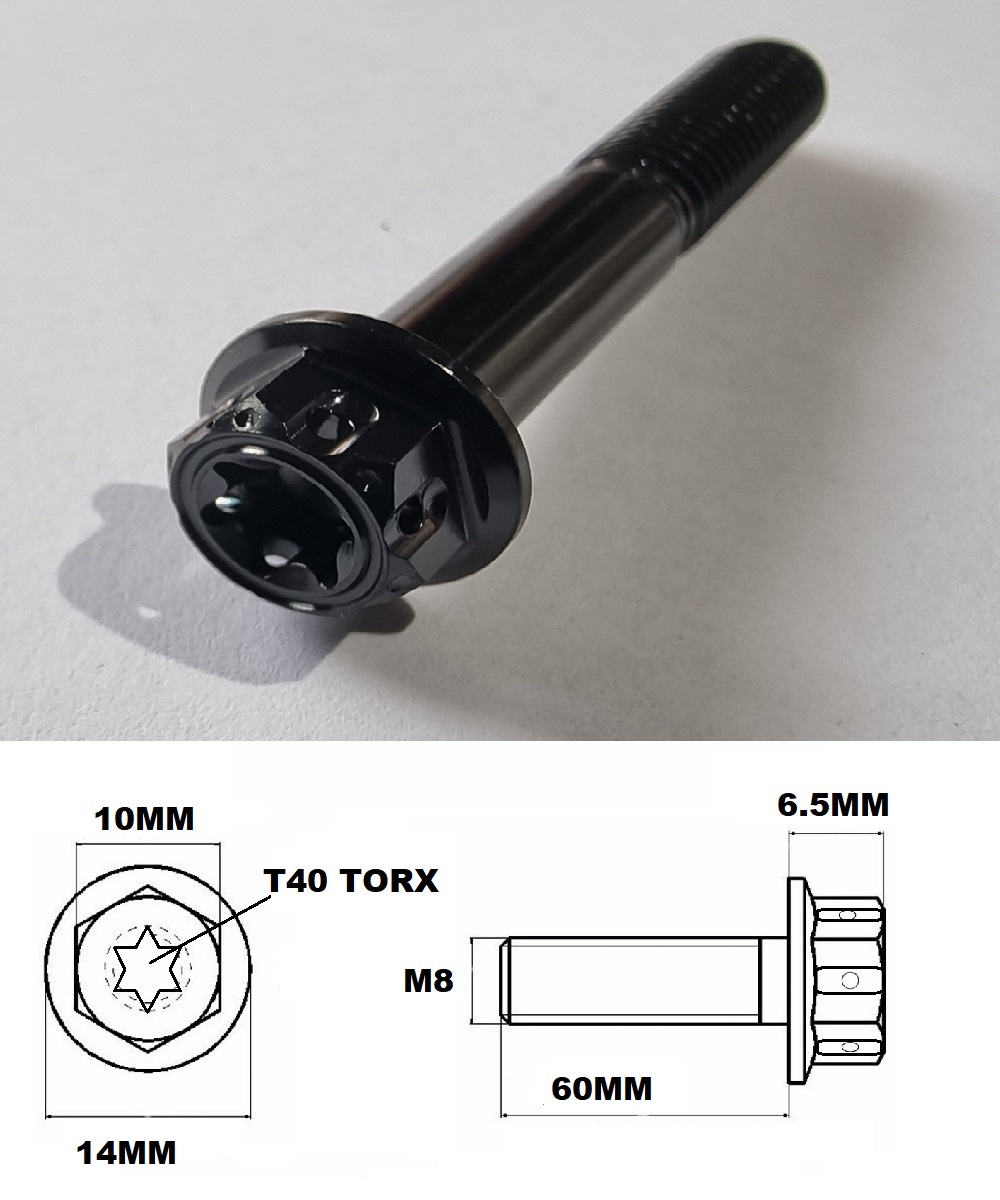 M8X60MM 1.25 THREAD BLACK FANCY DUAL DRIVE TITANIUM 10MM HEX