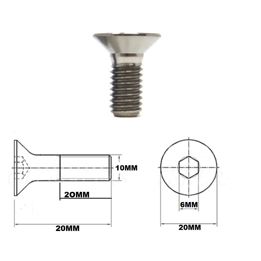 M10X20MM 1.5 THREAD PITCH TITANIUM COUNTERSUNK BOLT GRADE 5