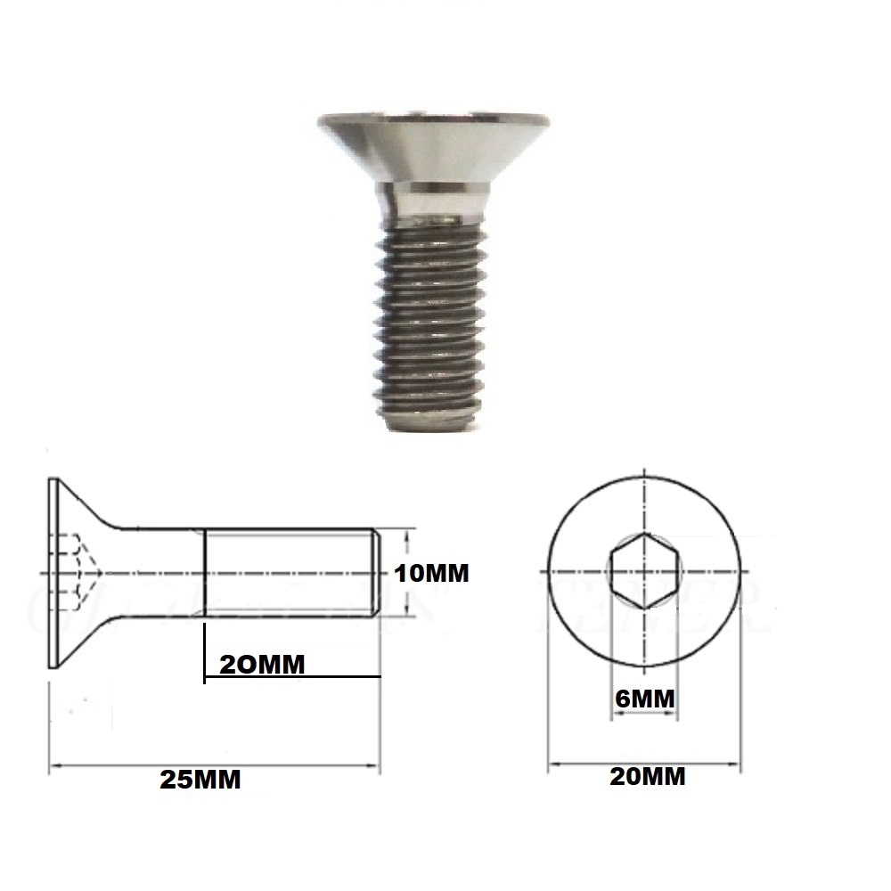 M10X25MM 1.5 THREAD PITCH TITANIUM COUNTERSUNK BOLT GRADE 5