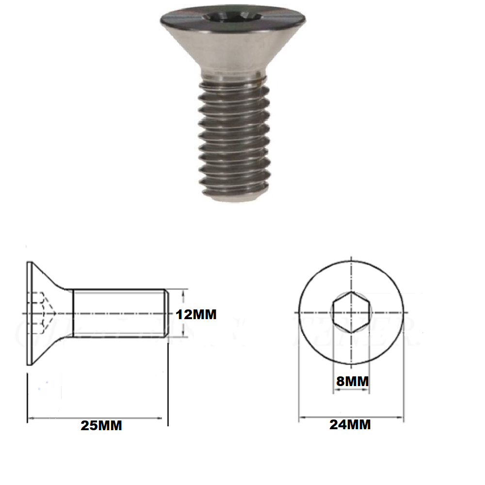 M12X25MM 1.75 THREAD PITCH TITANIUM COUNTERSUNK BOLT GRADE 5