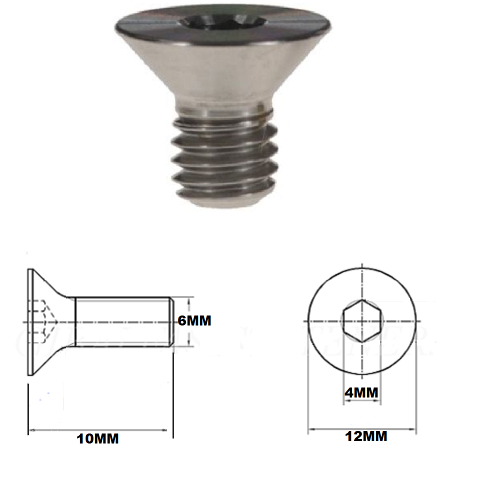 M6X10MM 1.0 THREAD PITCH TITANIUM COUNTERSUNK BOLT GRADE 5