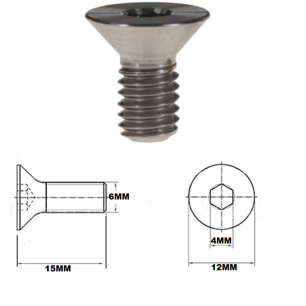 M6X15MM 1.0 THREAD PITCH TITANIUM COUNTERSUNK BOLT GRADE 5