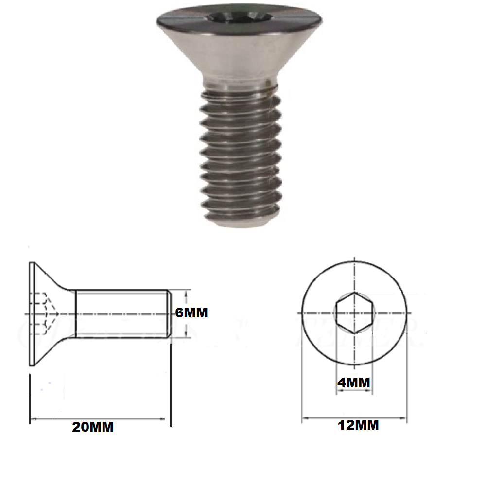 M6X20MM 1.0 THREAD PITCH TITANIUM COUNTERSUNK BOLT GRADE 5