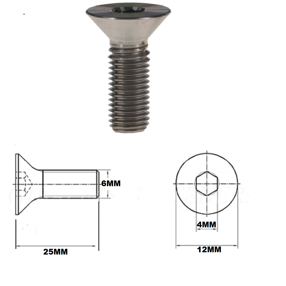 M6X25MM 1.0 THREAD PITCH TITANIUM COUNTERSUNK BOLT GRADE 5