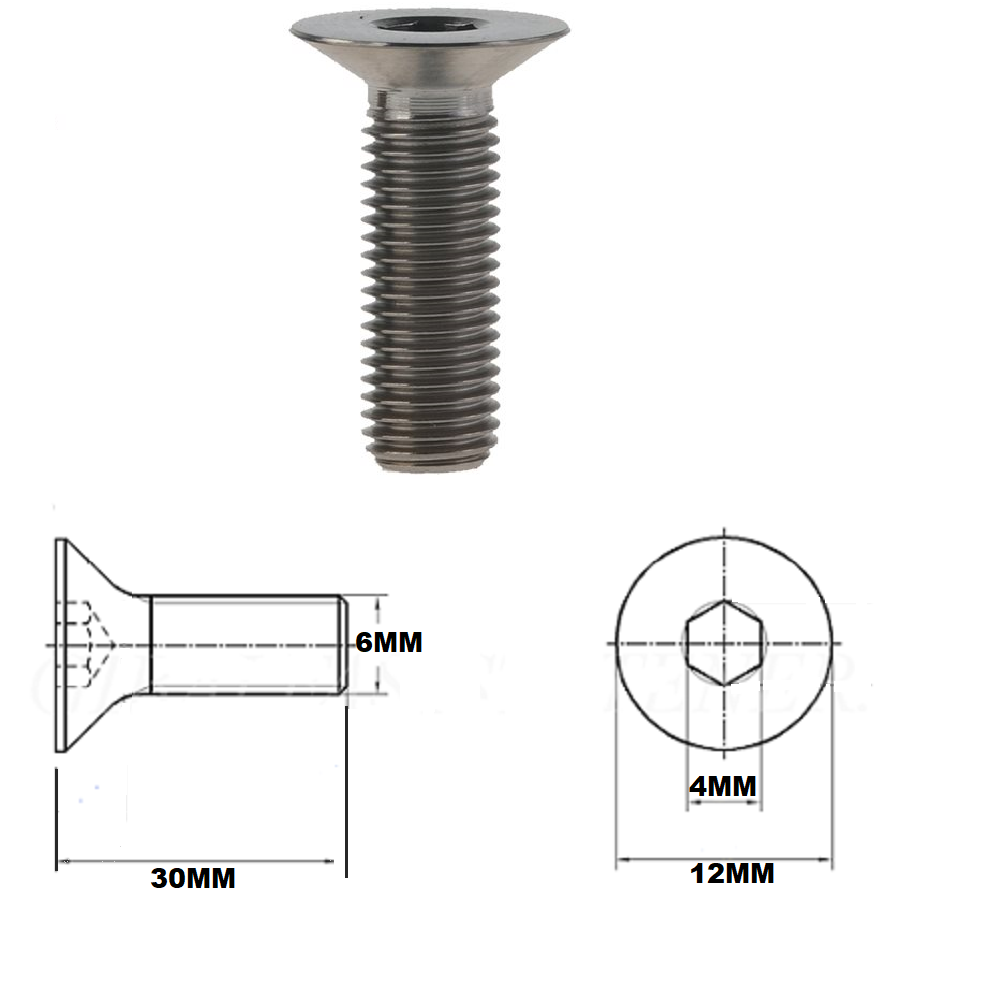 M6X30MM 1.0 THREAD PITCH TITANIUM COUNTERSUNK BOLT GRADE 5