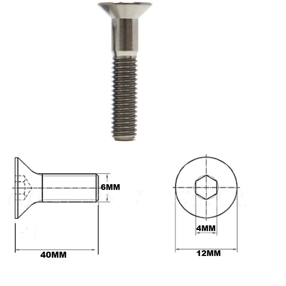 M6X40MM 1.0 THREAD PITCH TITANIUM COUNTERSUNK BOLT GRADE 5