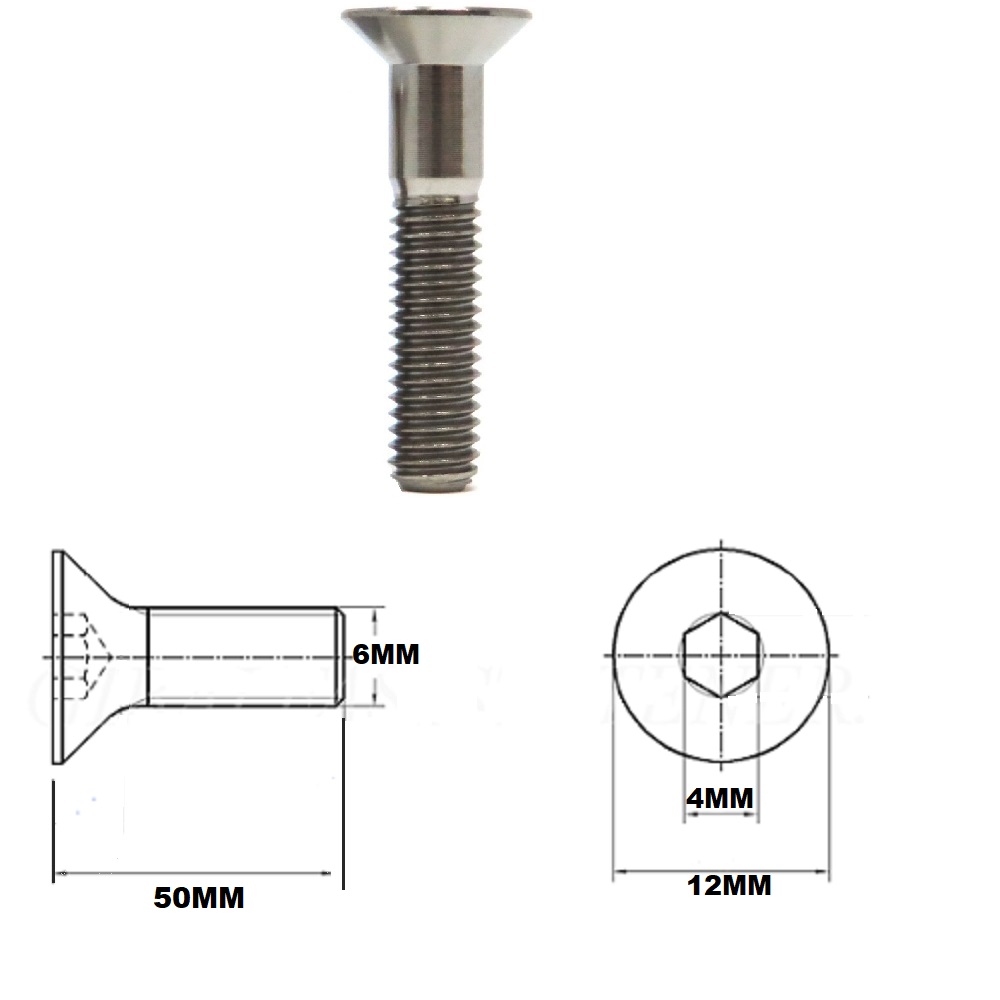 M6X50MM 1.0 THREAD PITCH TITANIUM COUNTERSUNK BOLT GRADE 5